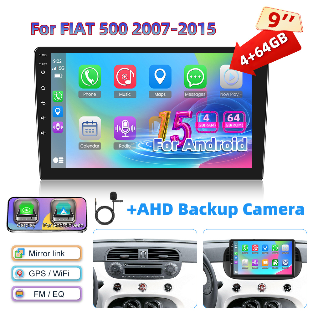 Image of [4gb+64gb] 9" 15 Car Stereo Radio For Fiat 500 (2007-2015) With / Auto, 4k Touchscreen, Wireless 5.0, Backup Camera, Built-in Dsp, Swc, Fm, , And Multi-language Support