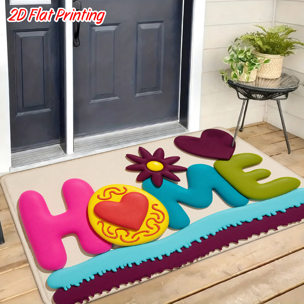 TEMU 2d Flat Printing 1pc Home Decorative Lettering Pattern Entrance Door Mat, Non-slip Washable Floor Mat, Soft Super Absorbent Rug For Entryway,