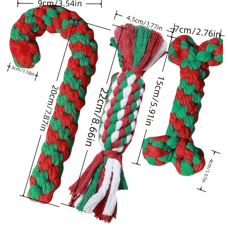 TEMU 3 Pack Dog Rope Toys Candy Bar Shape Chew Resistant Interactive Tug Of For Small Medium Dogs Durable Teeth Grinding Rope Toys Red White Green