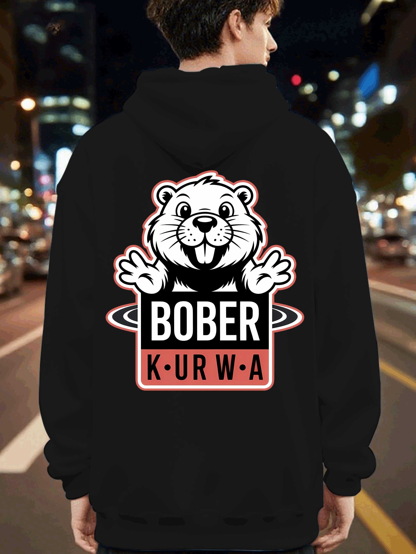 Pavasarinis unisex laisvalaikio juodas džemperis su gobtuvu, mielas beverio grafikos ilgomis rankovėmis gobtuvas