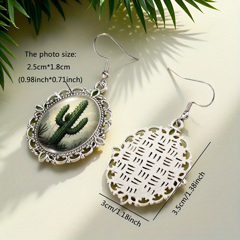 Cactus Plant Retro Oval Dangle Earrings