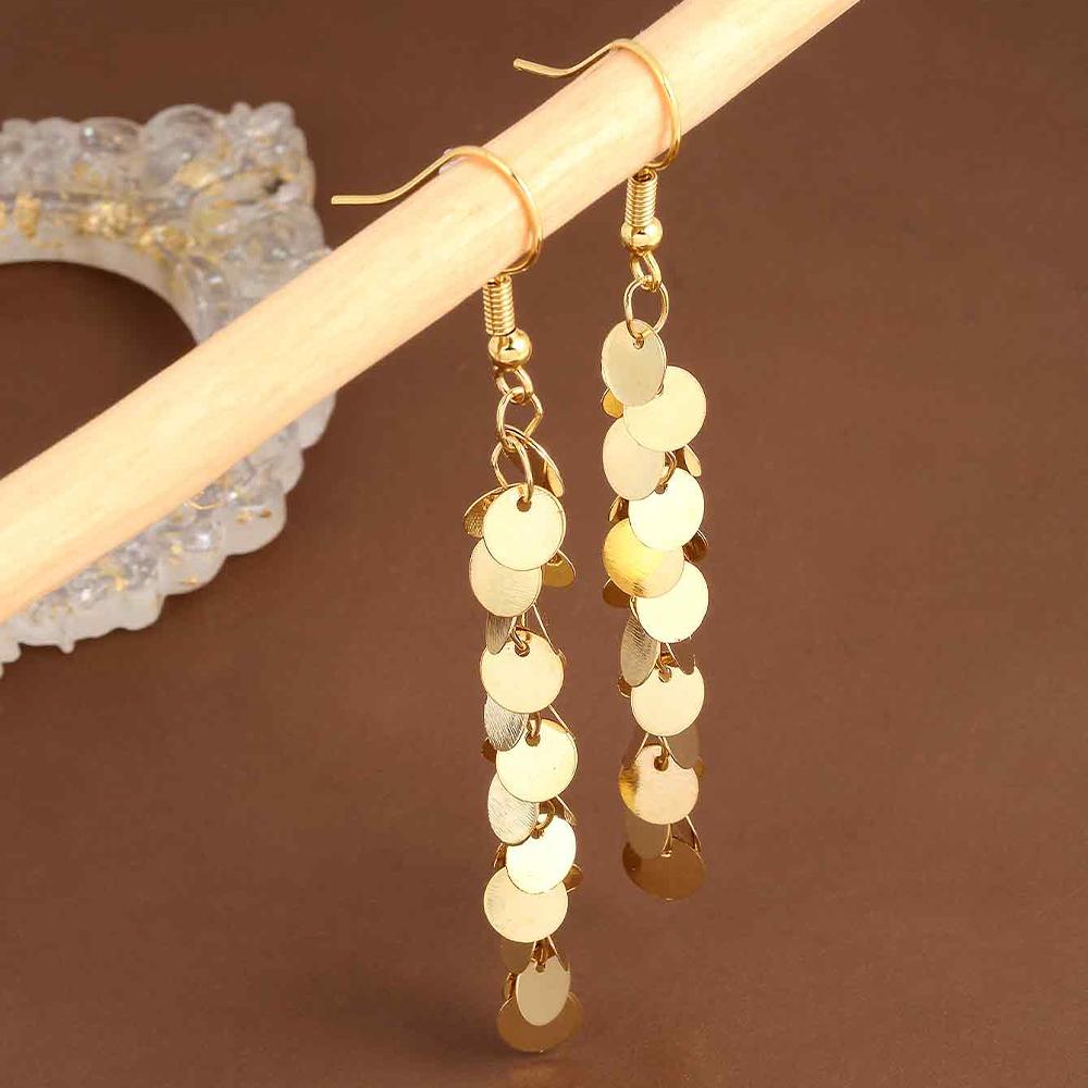 Geometric Metal Circular Pendant Earrings With Tassels