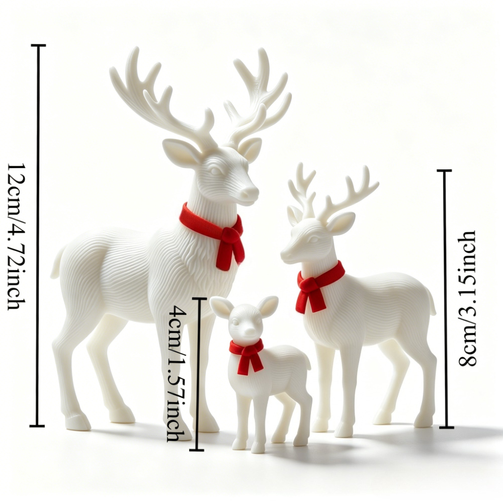 TEMU 3pcs Family Figurines With Red Scarf Suitable For Christmas , Mantel Centerpiece, Tabletop Decor - Stag, Doe & Fawn Statues, Plastic Holiday