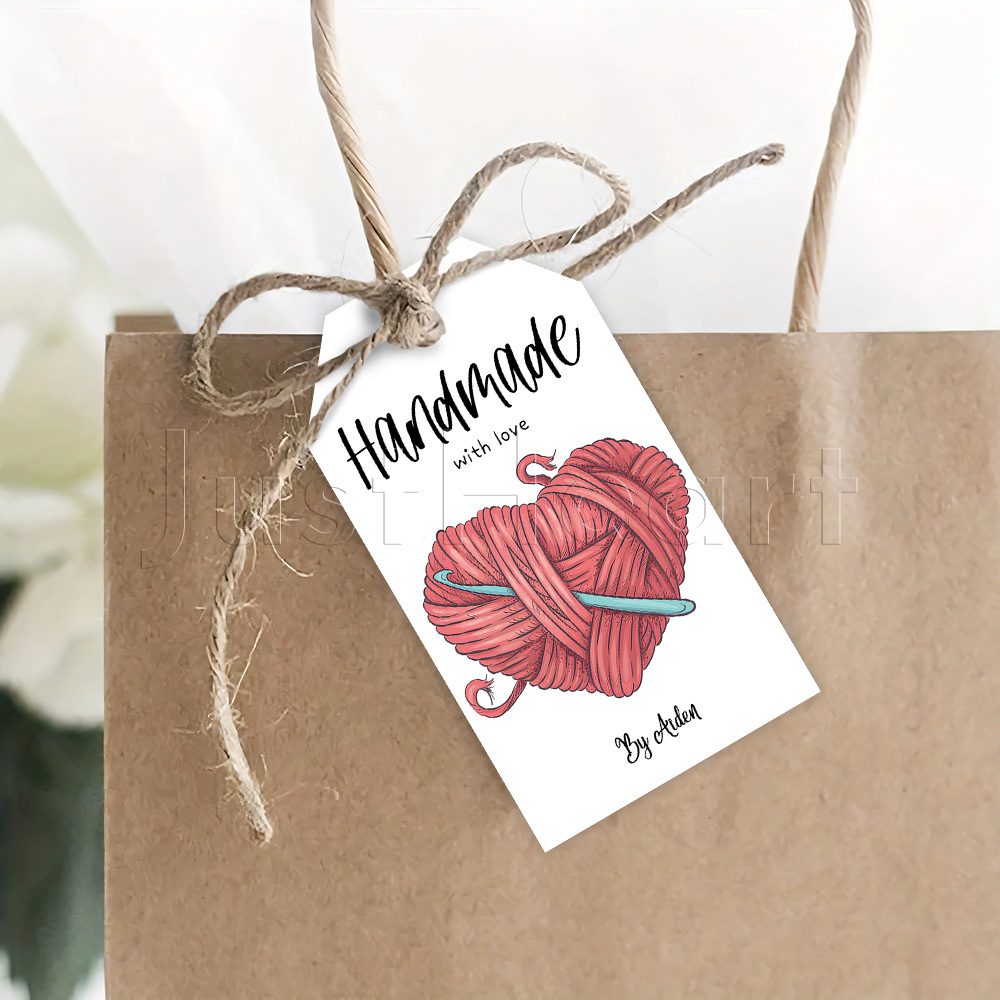 TEMU Custom 48/96pcs "handmade Yarn" Gift Tags With Hemp Rope, Customizable Text Content, Featuring A Heart - Shaped Yarn Ball And Crochet A Crafty