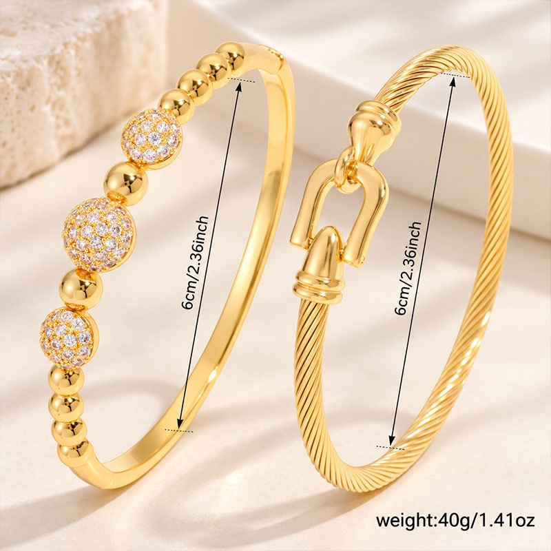 2pc Women's Stainless Steel & Copper Bracelet Set, Elegant Design