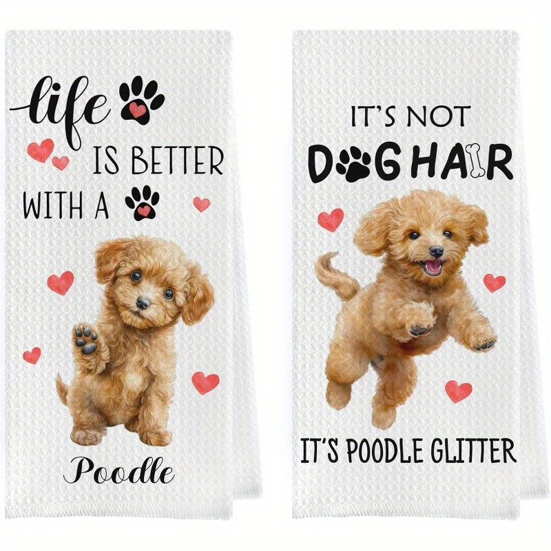 

2pcs Poodle Dog Kitchen Towels Set, Super Soft Polyester, Machine Washable, Woven, , 18x26 Inch - Cute Animal Design For Bathroom/home Decor, Reusable Holiday Gift Towels