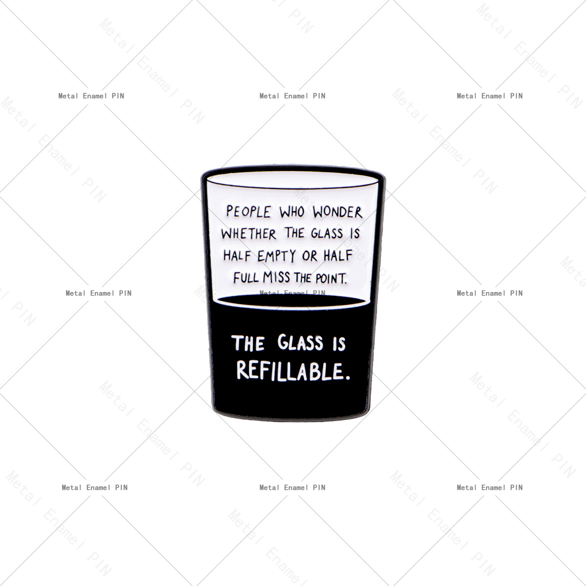 TEMU 1pc The Glass Is Refillable Enamel Pin, Funny Quote Glass Cup Brooch Lapel Badge, Inspirational Sarcastic Metal Pin, Backpack Decor Gift For