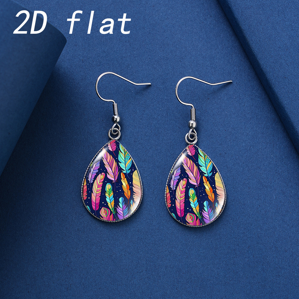 Women's Bohemian Colorful Feather Pattern Teardrop Earrings