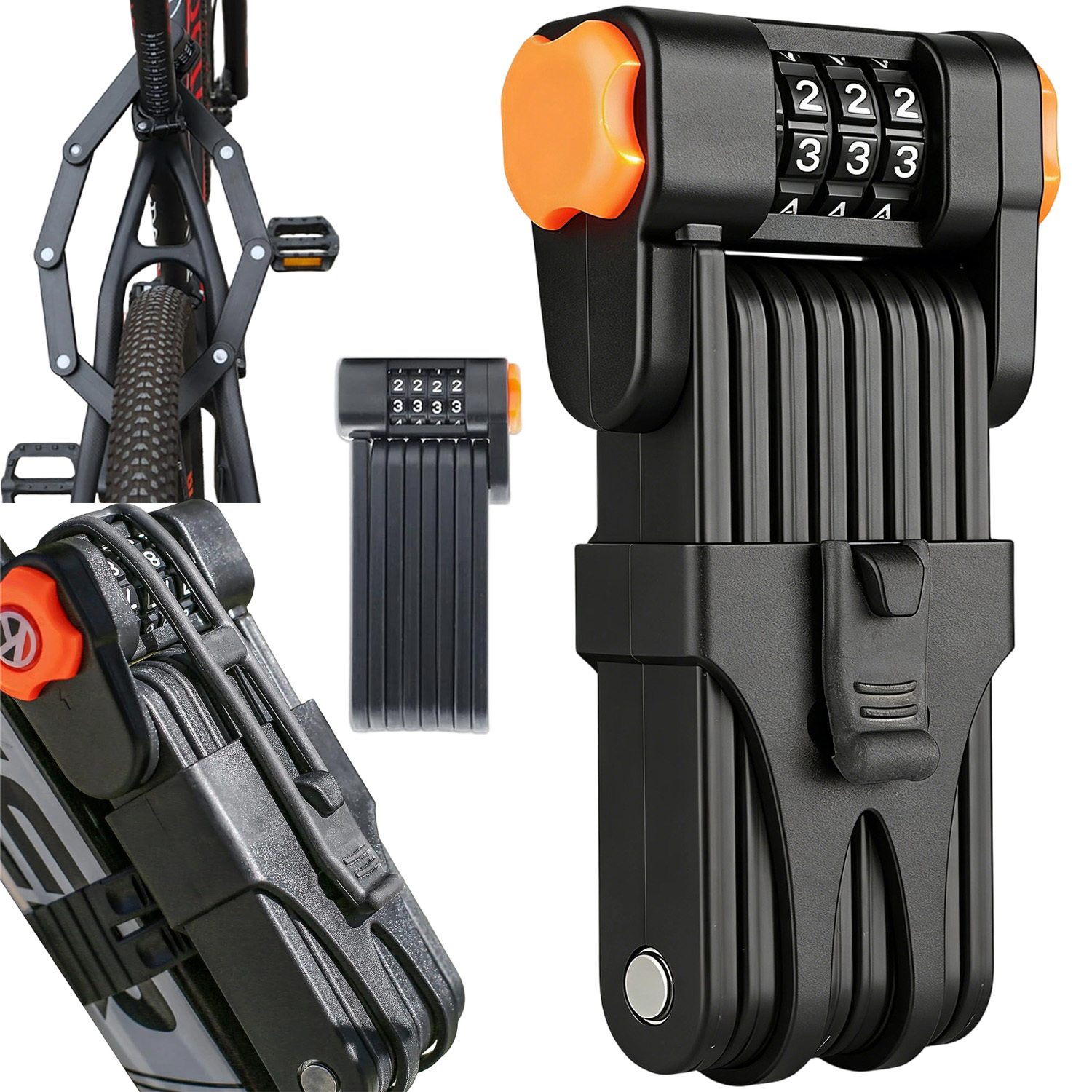 Bike Chain Lock With 4-digit Combination, 8 Hardened Metal Links, Folding Security Lock For Mountain Bikes