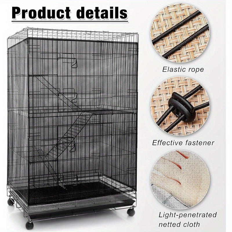 1pc large bird cage seed catcher & net skirt guard - heavy-duty cage cover with adjustable elastic ropes, open mesh design for ventilation, fits most bird cages - ideal for parrots, macaws, cockatiels, lovebirds - easy-clean cage accessory, bird cage accessories, pet   tool,   mesh design, elastic  , breathable material,   enthusiasts details 2