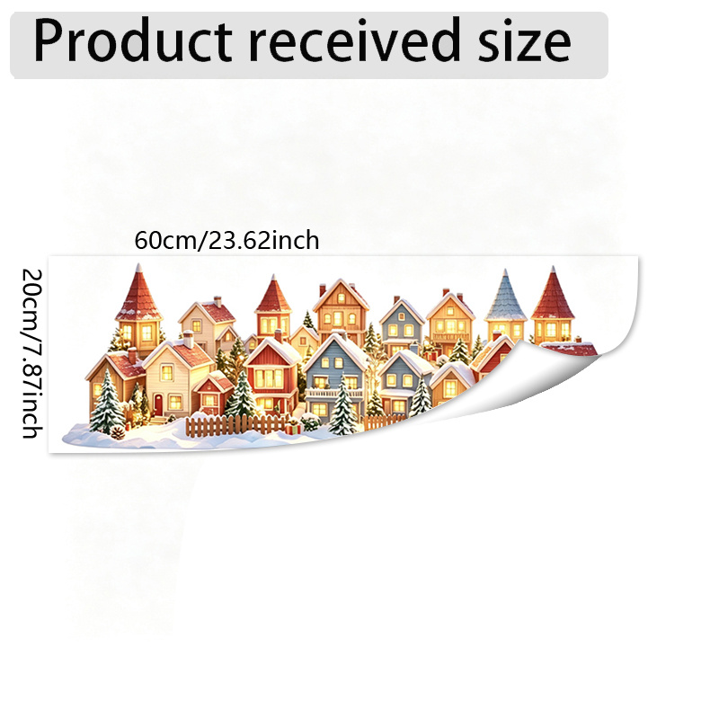TEMU 2d Flat, 2d Flat Printed Christmas House Window Stickers, Featuring Multiple Lit Colorful Wooden Houses, Christmas Trees, Fences, Snowmen, Gift