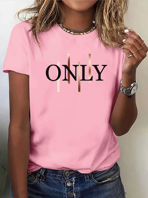 artistic letter print pattern elegant and fashionable womens round neck pullover t shirt casual sport short sleeve s xxl sizes multiple colors
