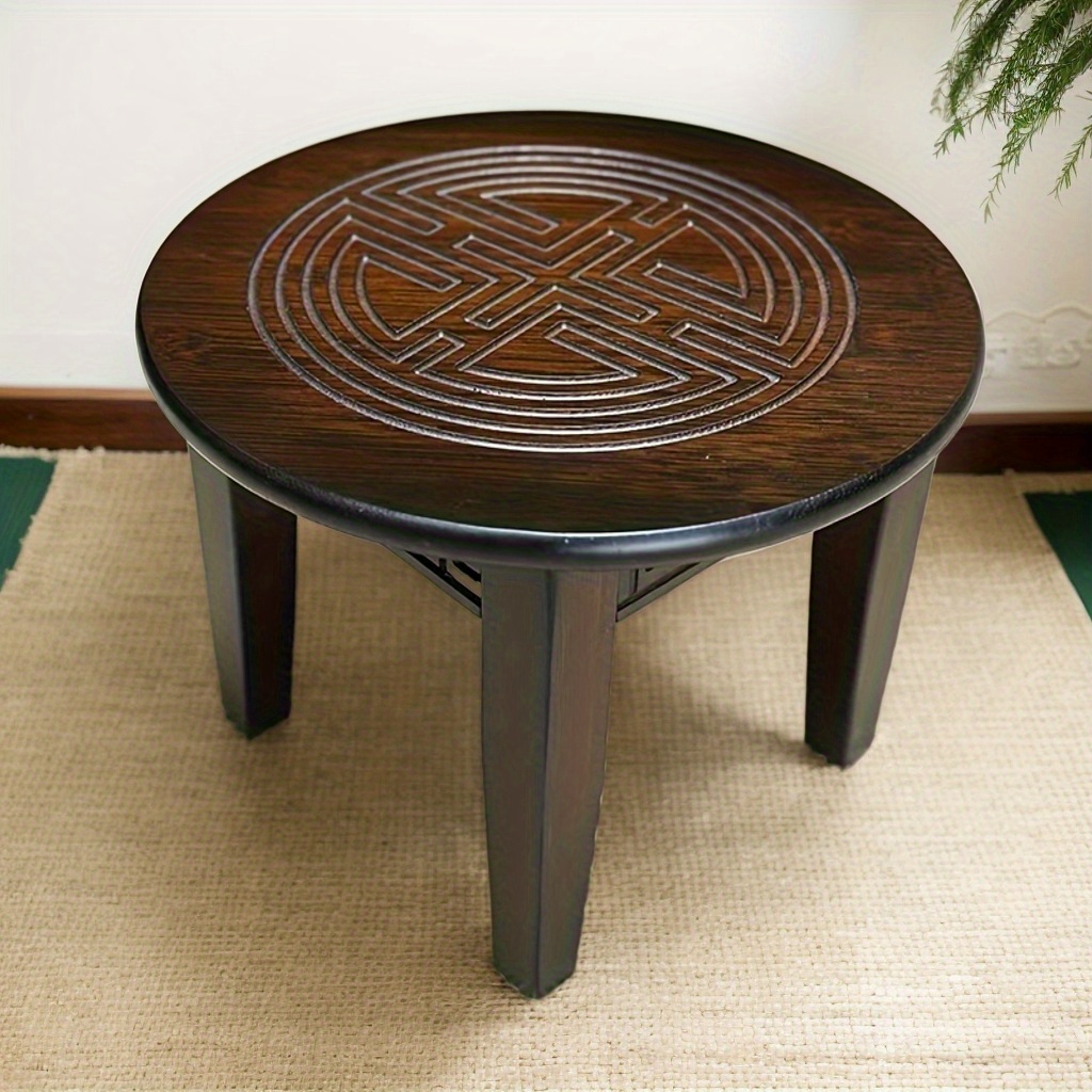 1pc Solid Bamboo Stool, Round Low Stool For Living Room Bedroom Office, Durable Dark Brown Stool, Mothers Day Gift Home Decor
