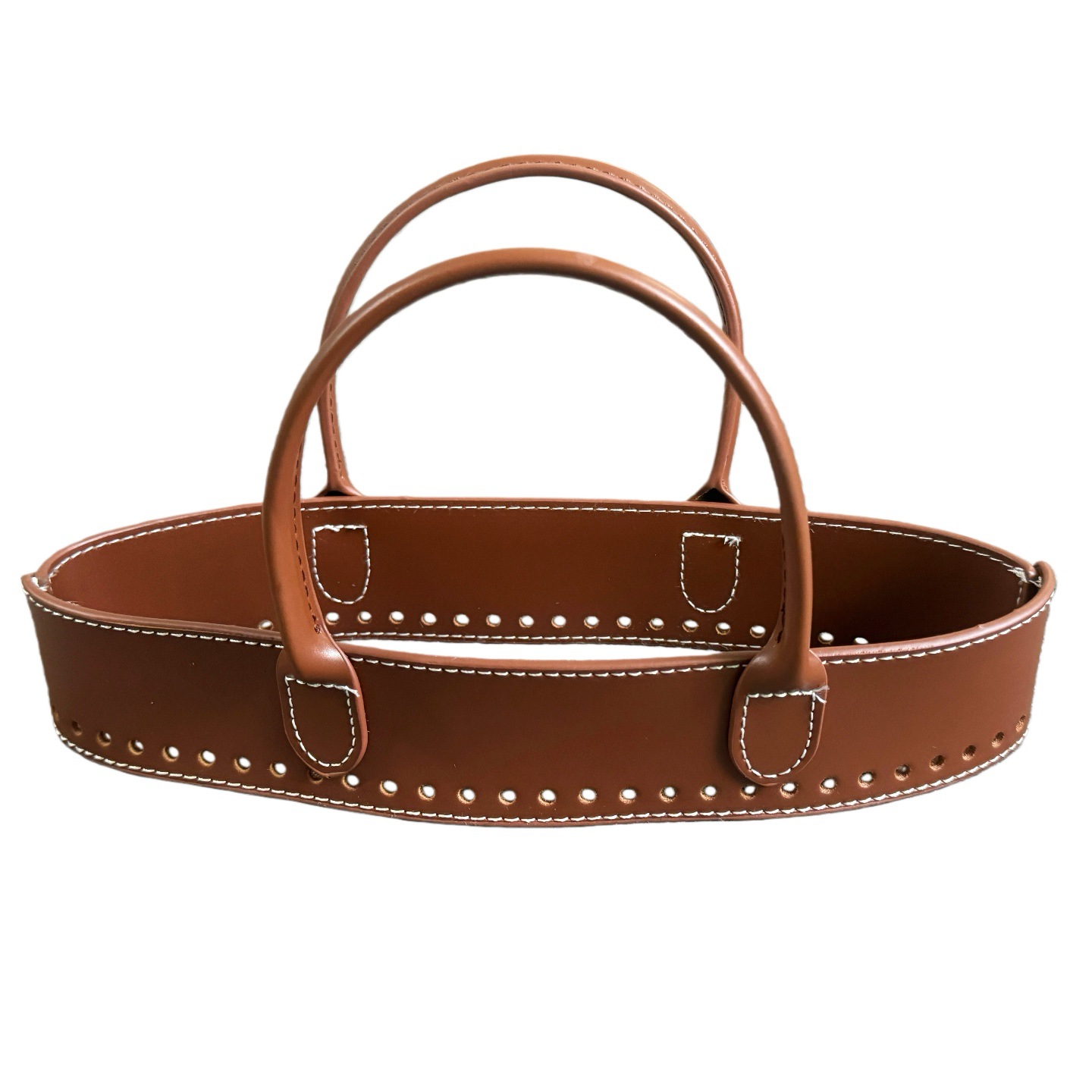 Image of 1pc Woven Handbag Additions, Faux Leather Body With Double Handles, Raffia Crochet Wallet Material Summer Fashion Thick Needlework 5mm Holes For Crocheting, Diy Wallet Making