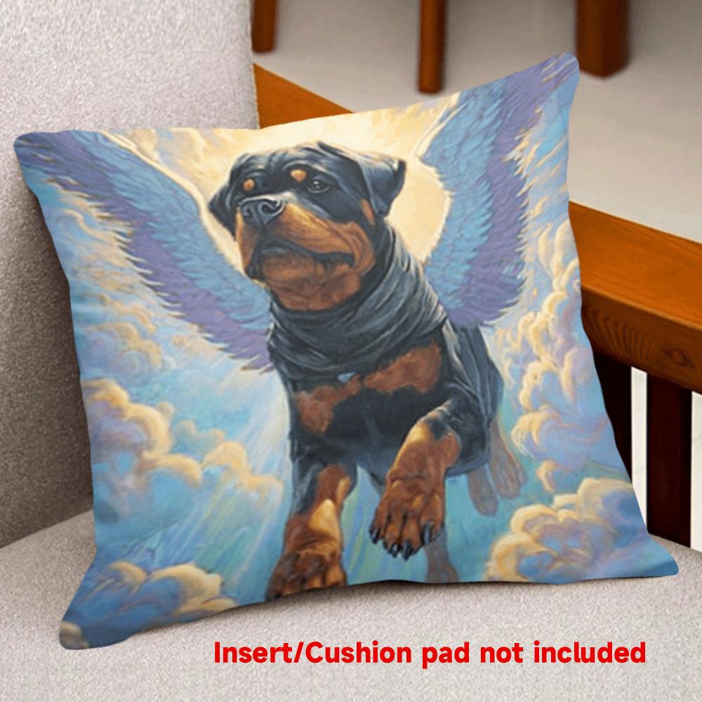 1pc rottweiler angel dog throw pillow cover black tan rottie with wings polyester   with zipper closure machine washable contemporary farmhouse decor for sofa living room   gift filling not included ideal for rottweiler owners   rottweiler design suitable for   room types printed pattern   home decor durable fabric  