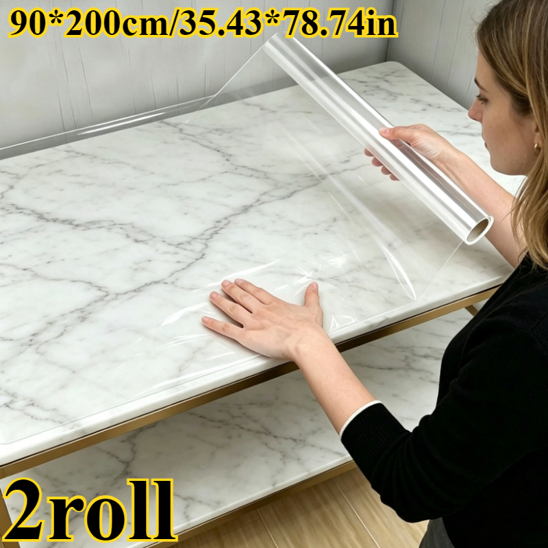 TEMU 2 Large Rolls Of Clear Transparent Oil-proof Protective Film, Electrostatic Adsorption Removable, Suitable For Cabinet And Wall Covering |