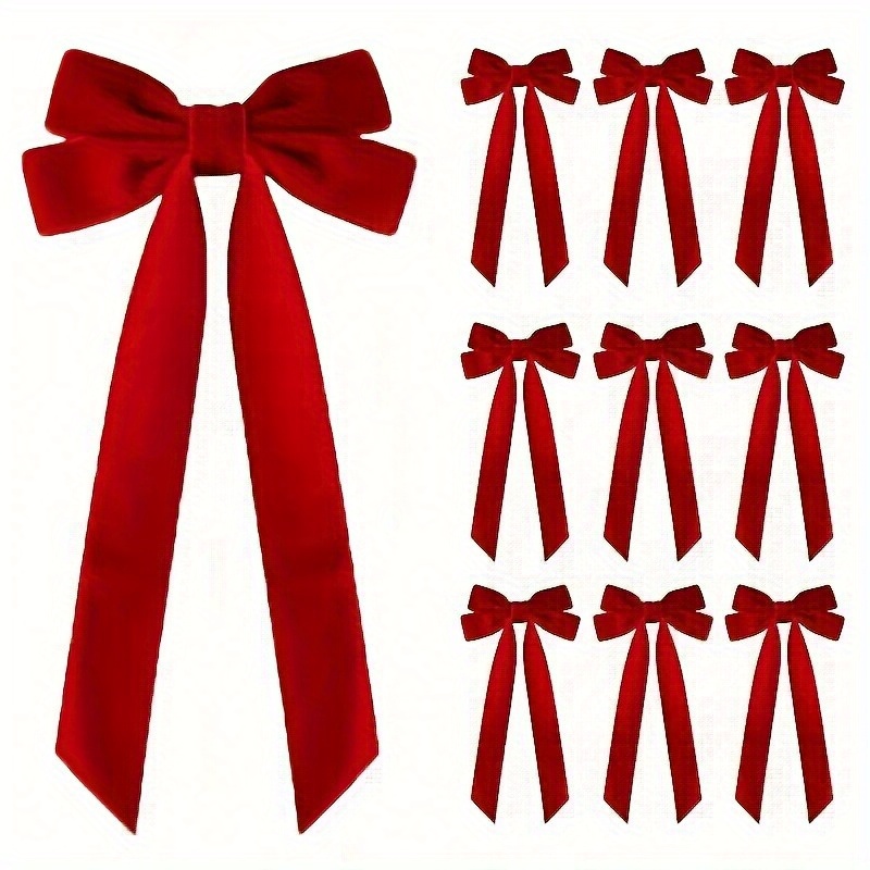 TEMU 10 Red Velvet Christmas Tree Wreaths - Holiday Gift Ribbons, Suitable For Christmas Wreaths, Decorations, And Folk Crafts, Featherless, , Ideal