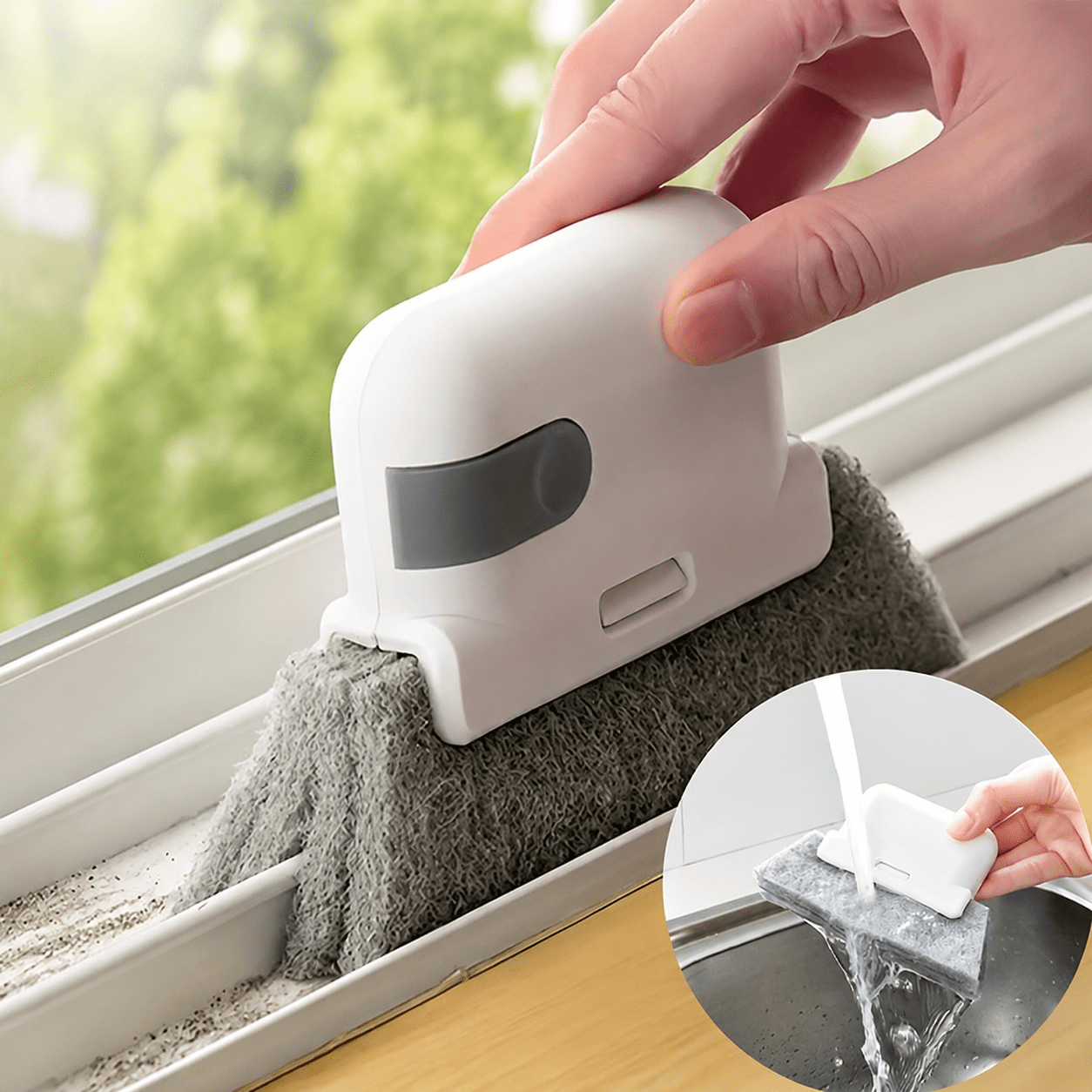 1pc Door and Window Track Cleaning Brush - Handheld Crevice Brush for Tight Gaps, Reusable Plastic Groove Cleaner with Ergonomic Handle, Won't Scratch Kitchen Countertops or Appliances, Suitable for Bathroom, Bedroom, and Living Room Cleaning.