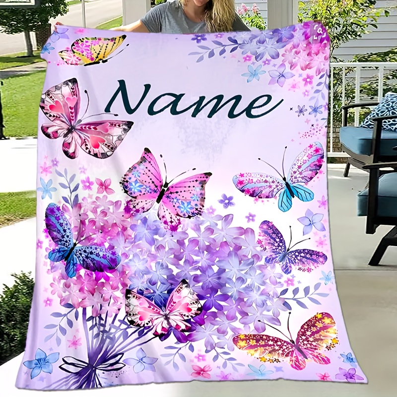 TEMU Couverture en Flanelle Personnalisée avec Bouquet de Papillons - Douce et Chaude en , Impression Numérique, Adaptée à Toutes , Idéale pour , le