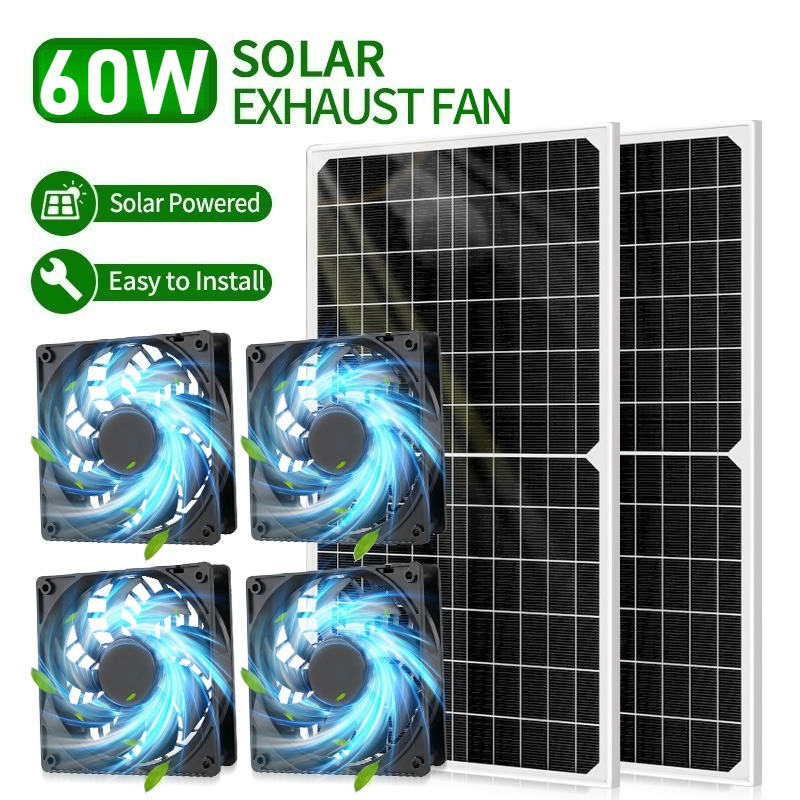 TEMU 60w Solar Panel Fan For Chicken Coop, Sheds, Waterproof Monocrystalline Silicon Cooling Dual Fan, Camping Solar Exhaust Fan, Solar Powered Fan