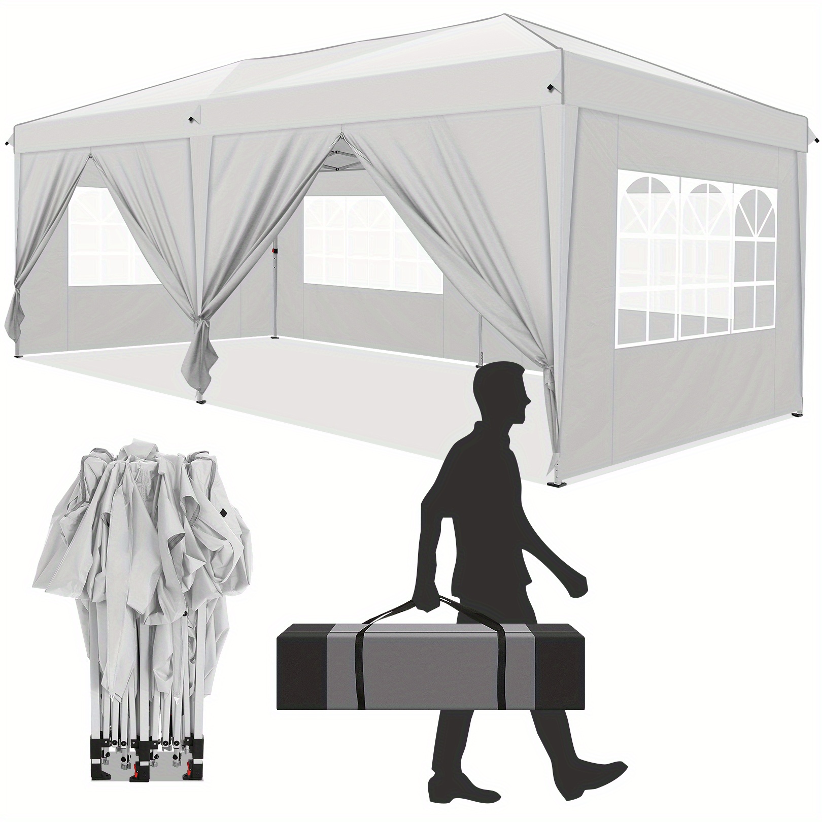 Image of 3×6m Foldable Pop-up Canopy Tent With Reinforced Bracket & 420d Oxford Fabric, Easy To Assemble, Instant Canopy With 600d Carrying Bag For Outdoor Activities, Such As Weddings, Camping, Parties
