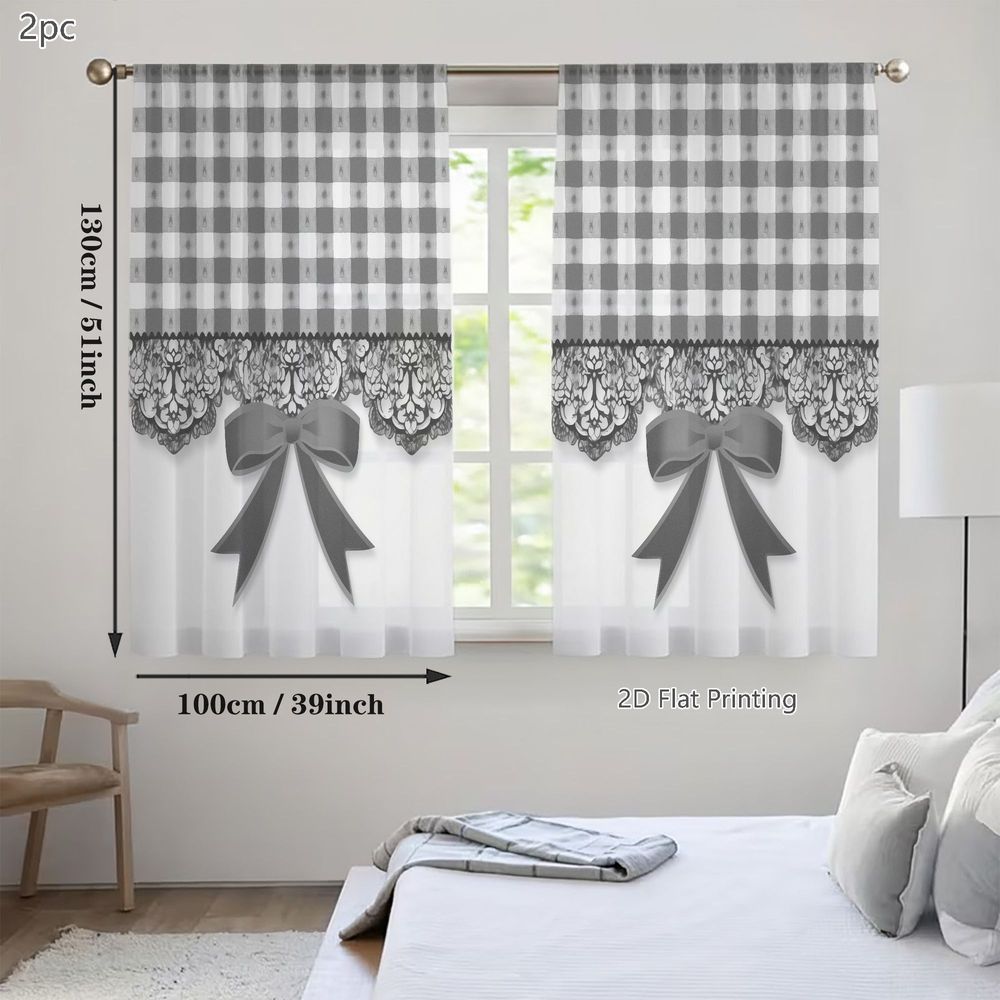TEMU 2D, 2 piezas de cortinas pequeñas transparentes de -verano, cortina pequeña de poliéster con estampado floral, para salas de estar, dormitorios,