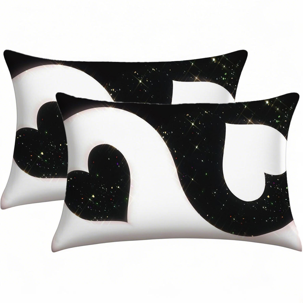 TEMU Ensemble de 2 - Housses de coussin rectangulaires en polyester avec un imprimé cœur étoilé, housses de coussin décoratives pour canapé, support