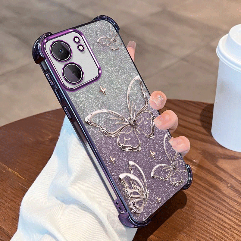 TEMU Phone Case - Clear Protective Case With Glitter Plating For Oppo A6x 5g, Made Of Flexible Tpu And Featuring A Shockproof Design On All
