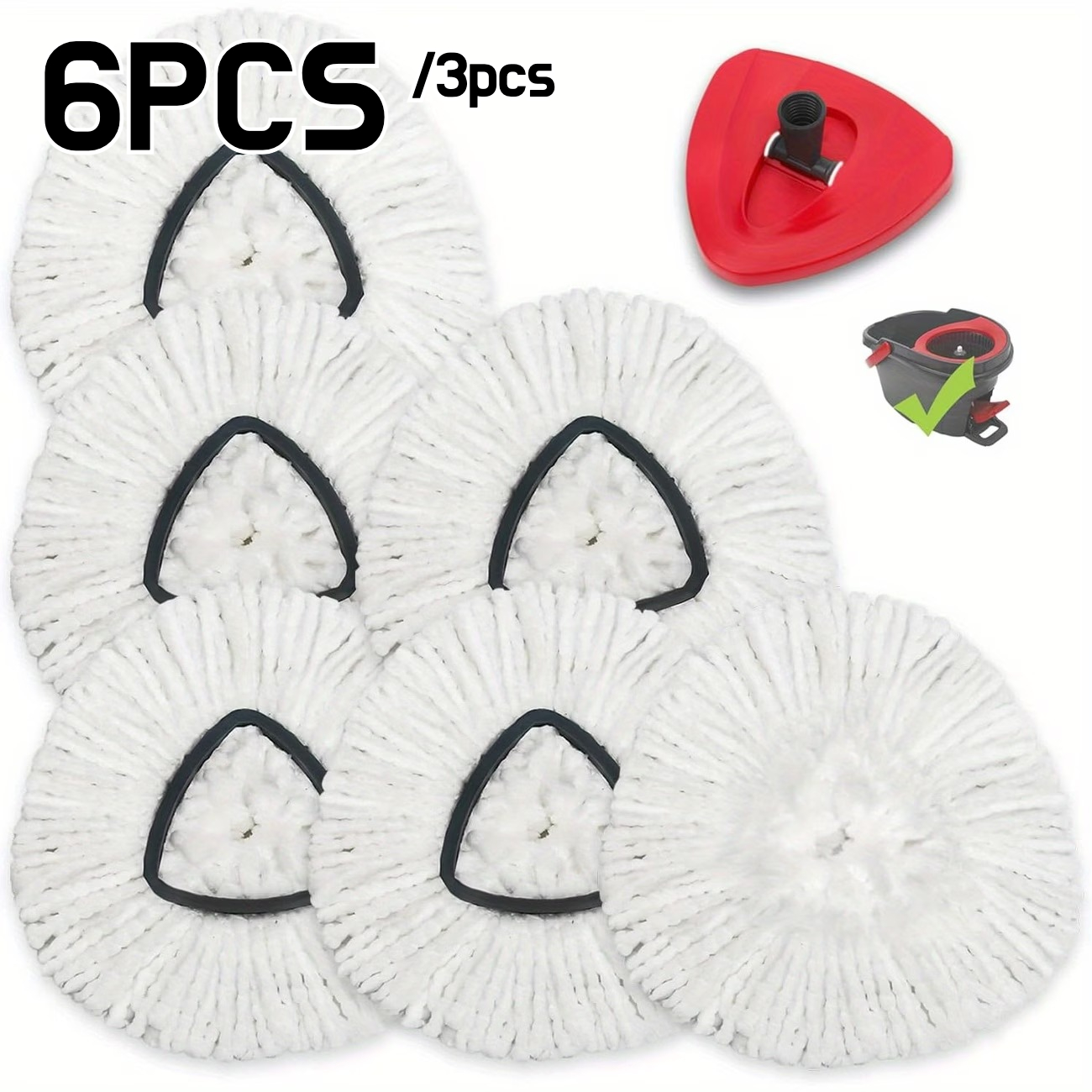 TEMU 6pcs/3pcs Microfiber Rotary Mop Replacement Heads – 360degree Cleaning Triangular Mop Heads, Suitable For Rotary Mop Systems, Enhancing Floor