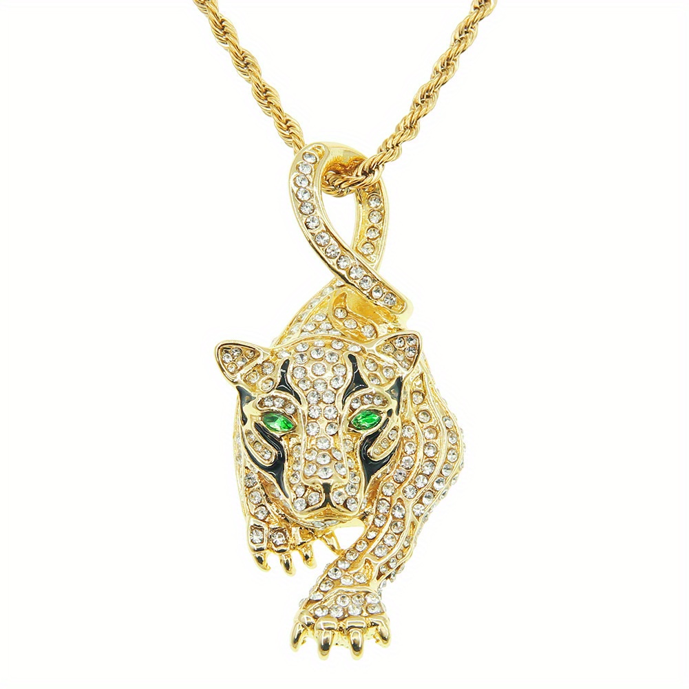 

1pc Unisex 14k Golden Plated 3d Tiger Pendant Necklace With Synthetic Rhinestones, Hip Hop Punk Style, Animal Theme, Alloy Chain, Ideal For & Gifts, Mardi Gras Accessory