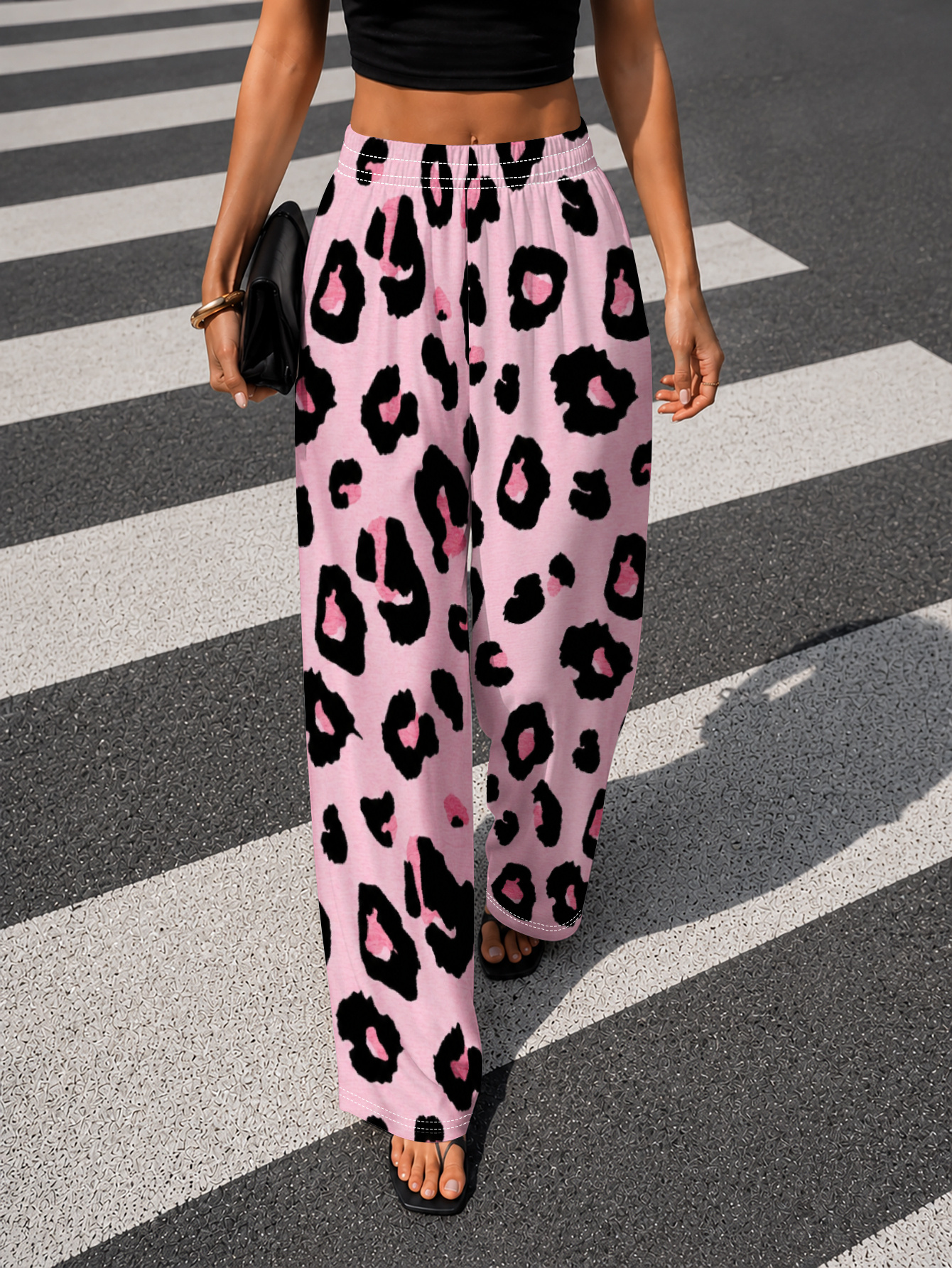 item picture womens wide leg pants pink base with   print loose and breathable     suitable for daily and trendy looks wonderful gift