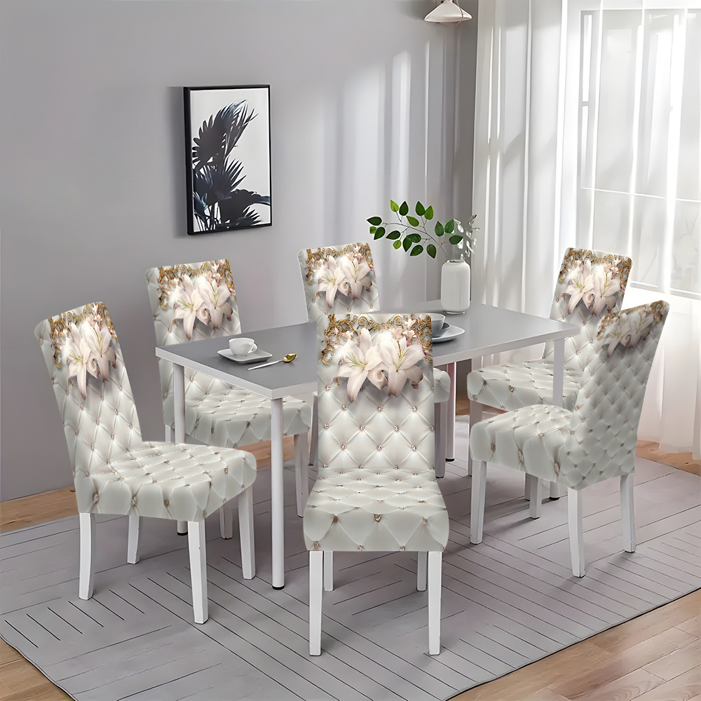 

2/4/6pcs Diamond Pattern Stretch Print Chair Covers, Hand Wash Only, Polyester Fabric, Digital Printing, 120-140g Square Gram Weight, Dining Living Room Kitchen Decor