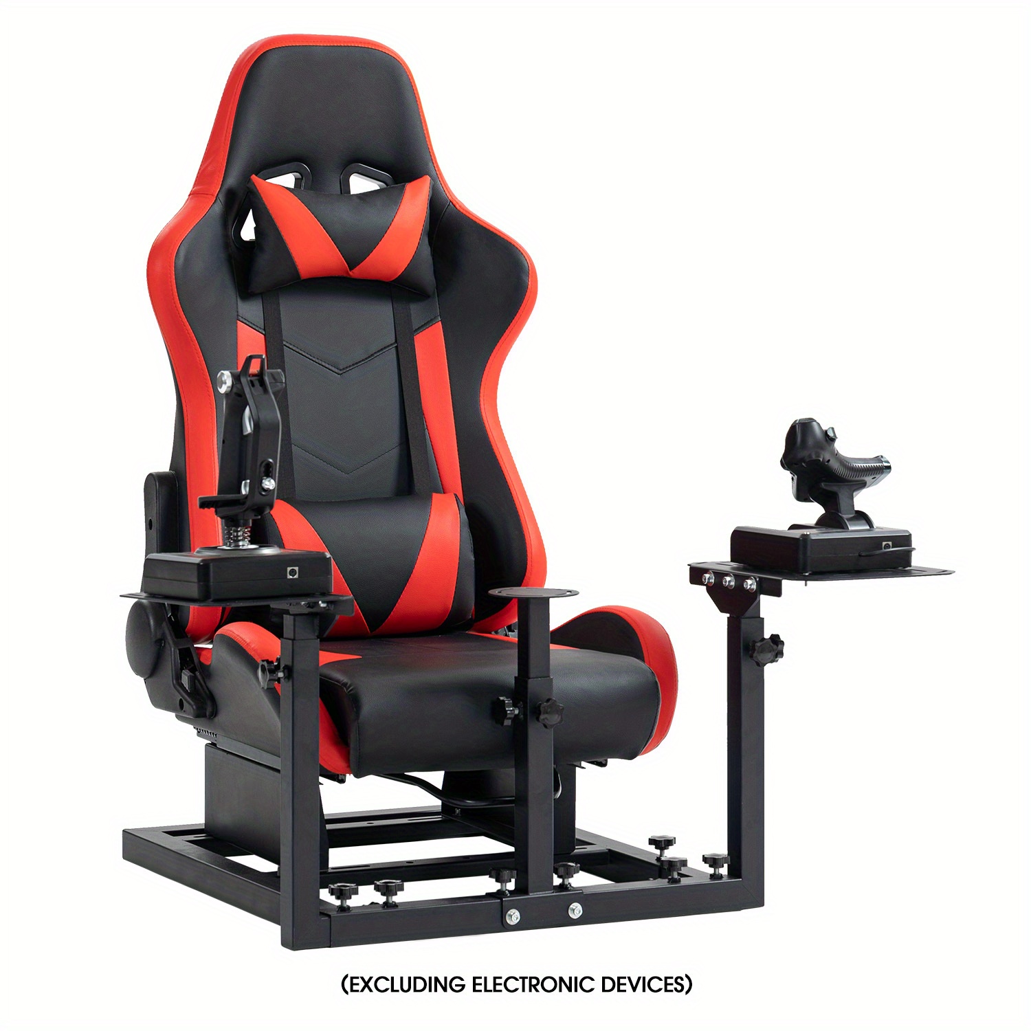 Image of Minneer Racing Flight Simulator Cockpit Support Designed For , Compatible With Logitech, , X56, X52, G29, , And T248 Gaming Joystick Mounts, Featuring A Red Seat (joystick And Not Included)