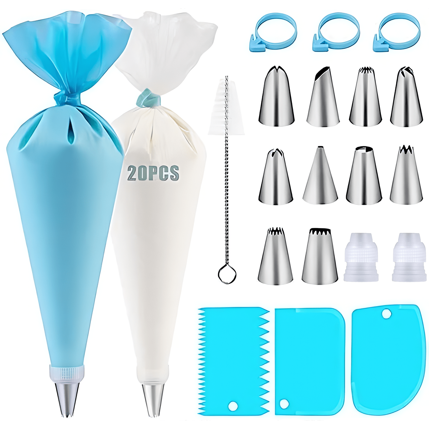 40pcs cake decorating kit with 10 piping tips 3 couplers 1 reusable piping bag 20 piping bags cleaning brush connector bag ties cake decorating nozzles pastry cupcake baking tools piping tools cake tools cream   kitchen gadgets