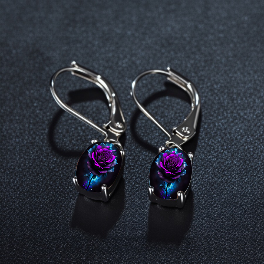TEMU 2pcs Purple Rose Earrings Floral Earrings Romantic Earrings Mystical Earrings Pendant Earrings Plant Earrings Jewelry Accessories Unique Jewelry