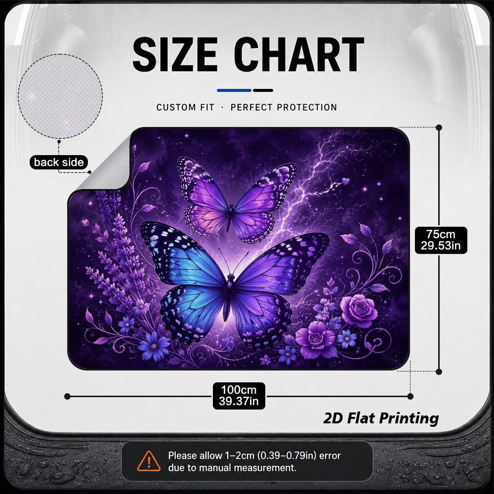 TEMU 2d Flat, 1pc Magical Purple Butterflies Design Car Trunk Mat - Wear-resistant Anti-slip, Durable And Easy To Clean, Daily Commute Vehicle