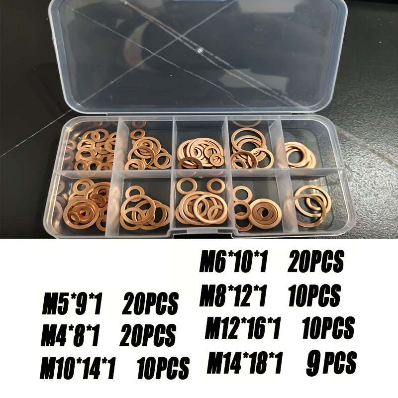 TEMU 99pcs Copper Gasket Main Kit - Piston Tube Gasket With Flat Ring Gaskets, Nuts, And Bolts