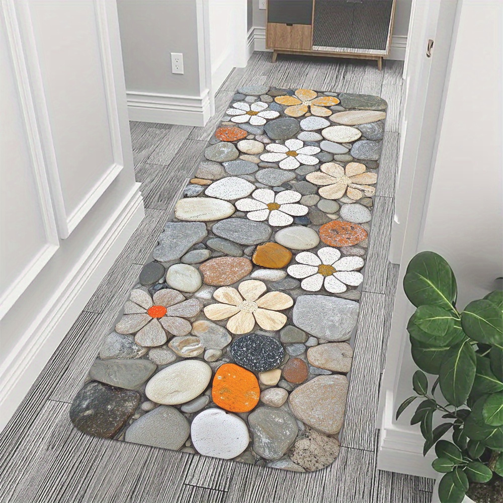 TEMU 1pc 2d Flat Printing - Pebble Pattern, 0.99cm Sponge Thickness Doormat, Household Long Door Mat, Indoor Entry Carpet, Bedside Rug For Bedroom,