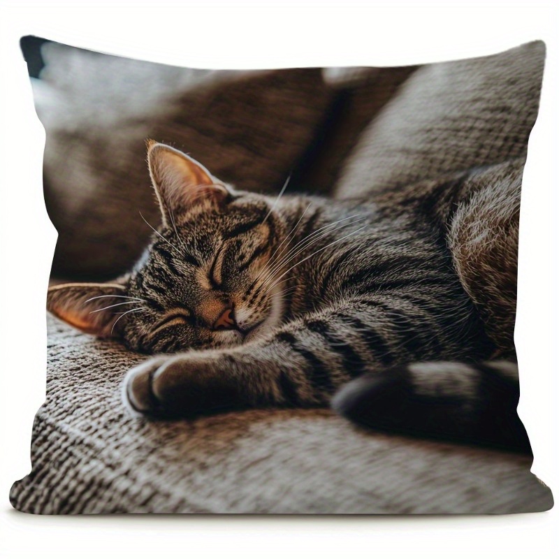 TEMU A Double-sided Printed Cat Pillowcase With A Hidden Zipper Design, Suitable For Living Room Or Easter Decorations, , Comfortable Bedroom