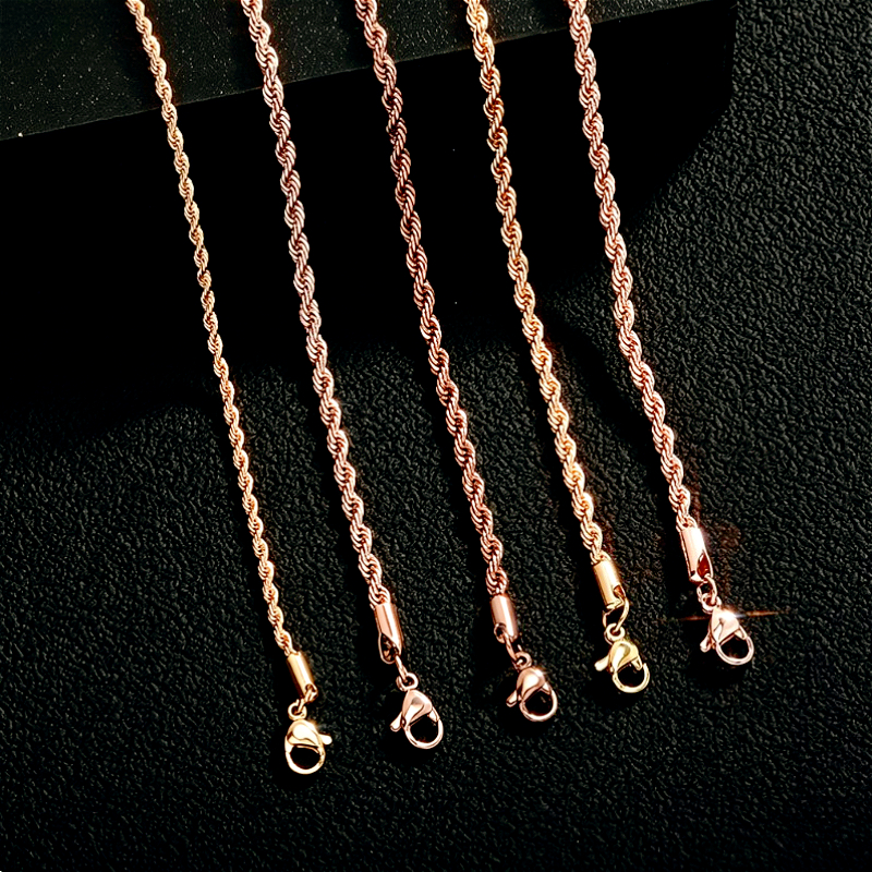 Unisex Waterproof Rose Golden Twisted Rope Chain Necklace