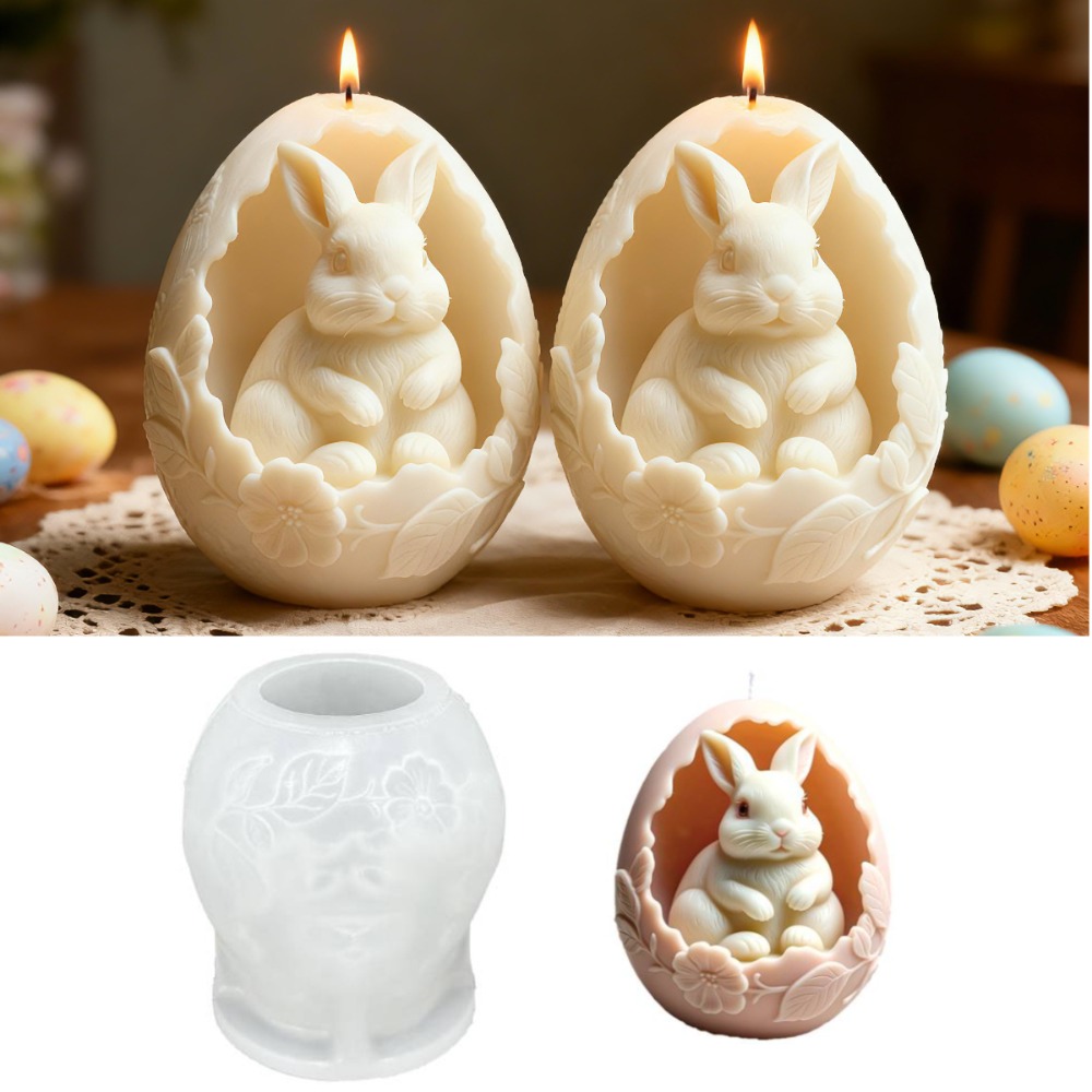 Image of Easter Bunny Egg Silicone Candle Mold, Reusable Scented Candle Mold, Resin Plaster Ornament Mold, Homemade Holiday Decor Mold, Heat-resistant Craft Tool, Easter-themed Egg Shaped Mold