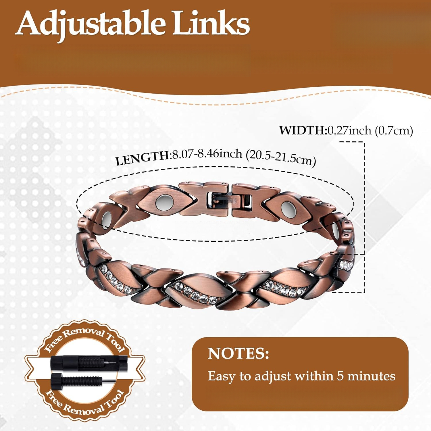 Women's Super Magnetic Bracelet with Crystals, Valentine's Gift
