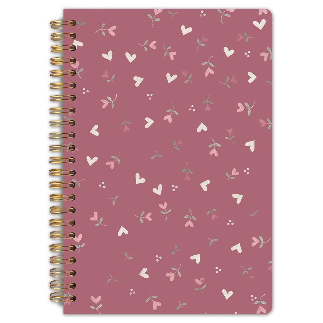 E-shop Böhmisches Notizbuch mit Blumen- & Herzspirale, perforierten Seiten & weichem - Rosa, geeignet für Schule, Büro, Journaling, Geschenk,
