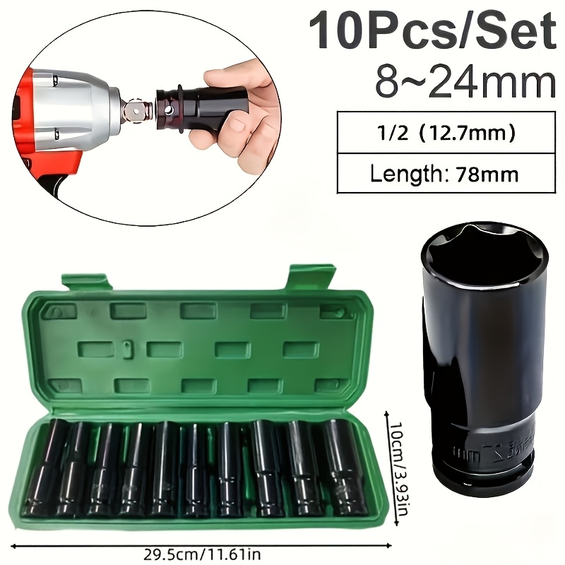 TEMU This Collection Features Deep Impact Sockets From 8 To 24mm, For Strength And Dependability. It Comes With A Hex Nut Tool Ideal For Professional