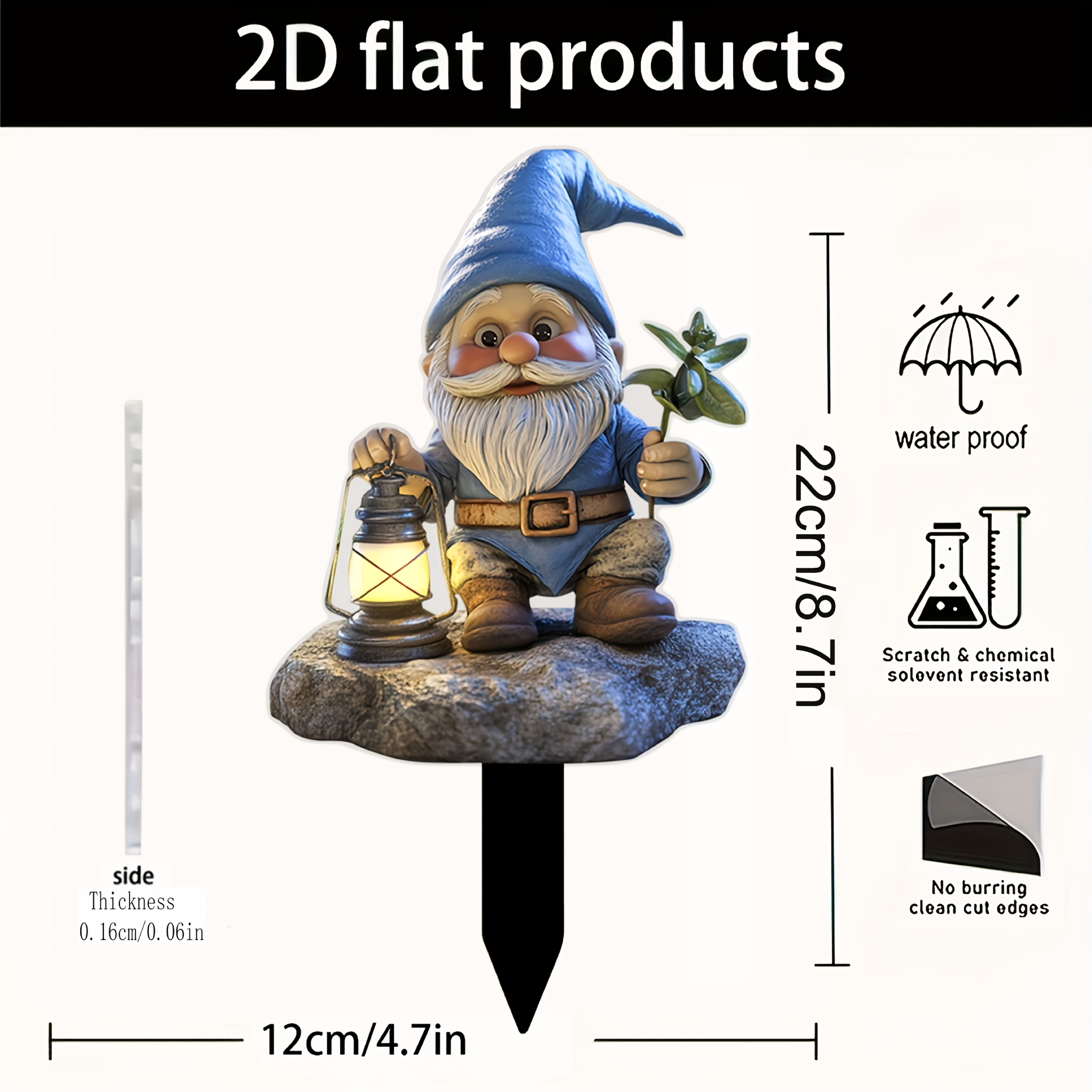 2d Flat, 1pc, Acrylic Whimsical Dwarf Garden Stake Insert, Garden Stake, 4.7inch X 8.66inch Cm, Rainproof Outdoor Decoration - Perfect For Flower Pots, Lawn, Courtyard, Ideal Housewarming Gift