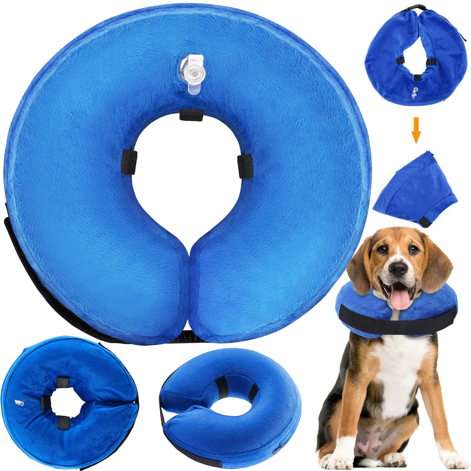 Image of Adjustable Strap Inflatable Dog Recovery Donut Collar Cone Alternative Comfortable Neck Protector Prevent Licking Biting For Large Breed Dogs