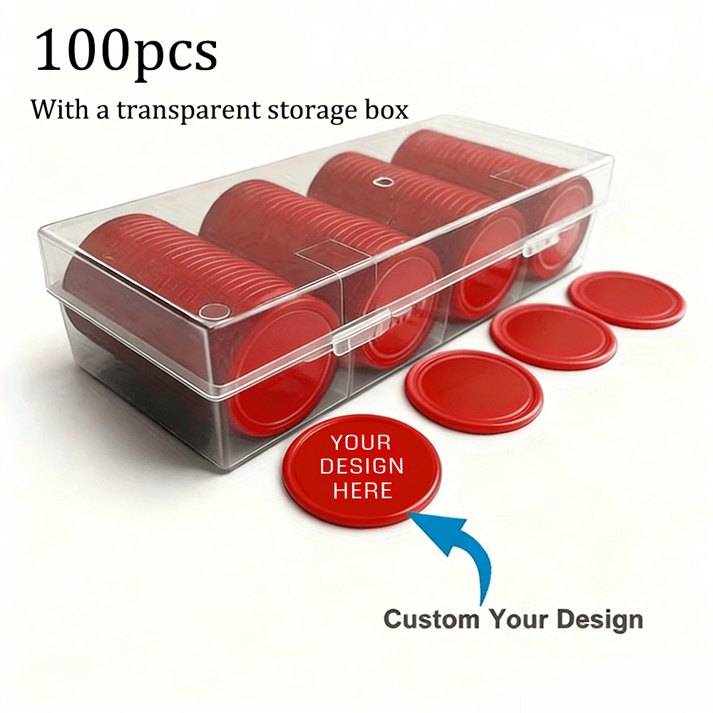 TEMU 2026 New Customized 100pcs Plastic Tokens, Double-sided Personalized With Your Photos And Patterns, Multiple Colors, 32mm Ps With Transparent