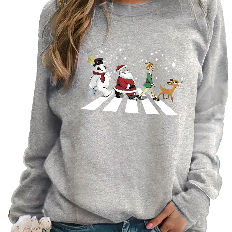 

Interesting Christmas Printed Sweatshirt - Women's Casual Long Sleeve Round Neck Autumn And Winter Sweatshirt - Machine Washable Polyester - Plus Size Women's Clothing