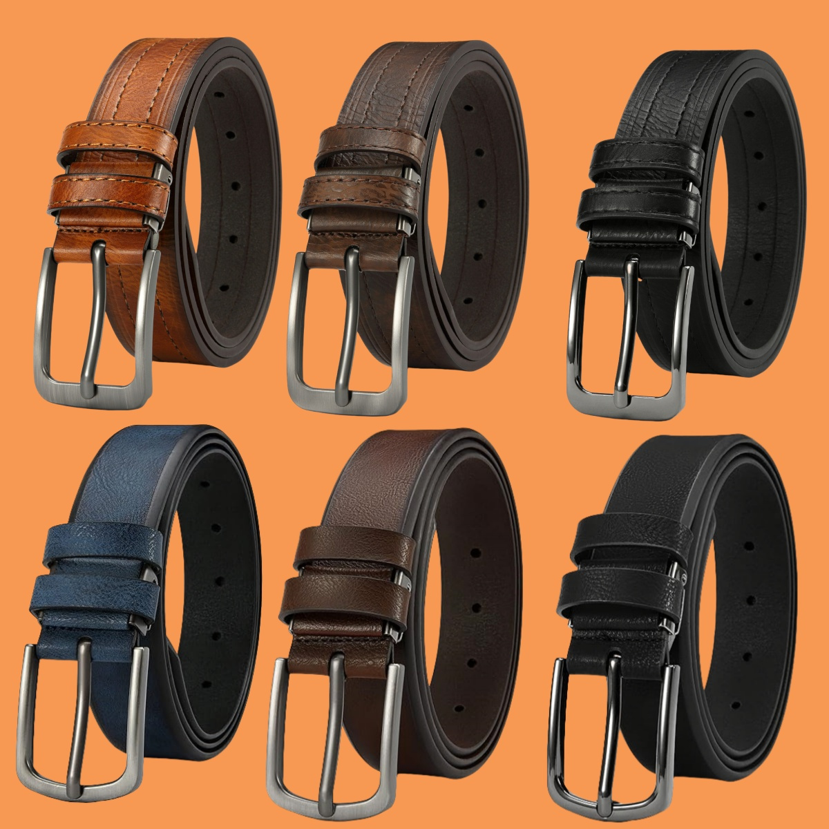 TEMU 6pcs Men's Vintage Distressed Pin Belts - Adjustable 30-52cm, Genuine Leather, , Jeans, Suits, And Casual Attire, Ideal Gift For Men, Versatile Belt|distressed Belt|durable Leather, Vintage Belts