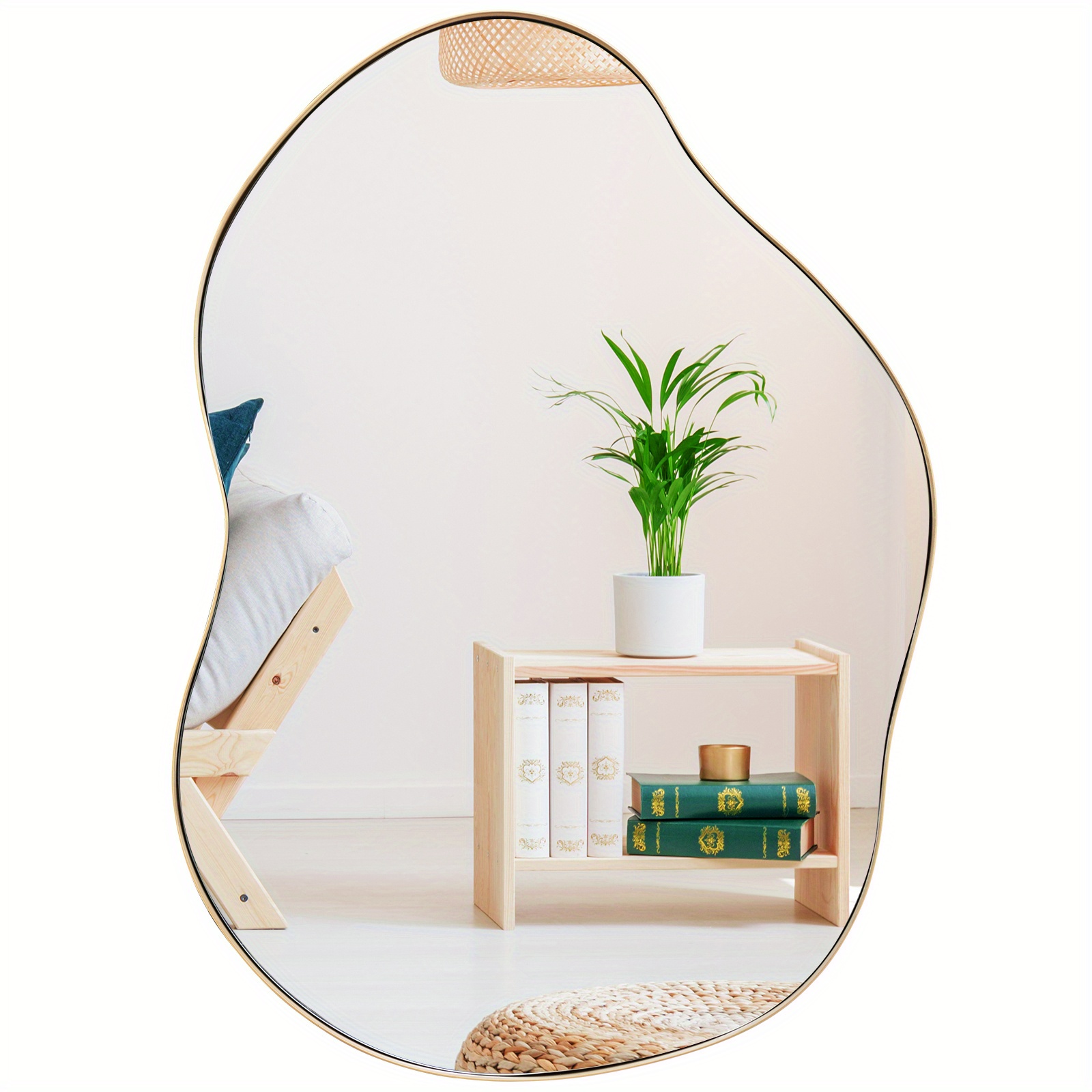 Asymmetric Wall Mirror, Hanging Mirror With Metal Frame, Decorative Wall Mirror, Artistic Hanging Mirror With Rear Wall